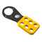 A photograph of a 07351 1" yellow dipped steel lockout hasp.