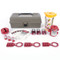 A photograph of a fully equipped 07034 Zing Recyclockout™ lockout tagout kit with deluxe tool box, with metal padlocks.
