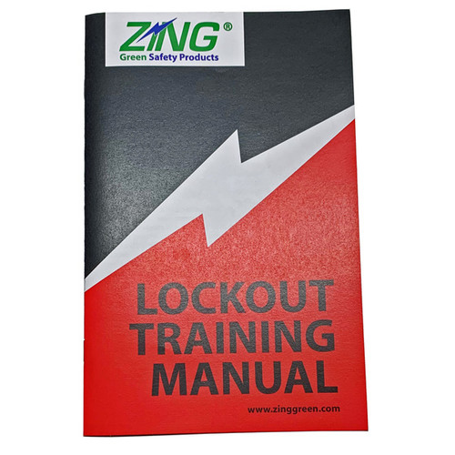 A photograph of a 07073 Zing lockout training manual, with 10 per package.