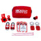 A photograph of a fully equipped 07030 portable lockout/tagout pouch kit, with lockout tags, devices, and safety padlocks.
