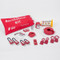 A photograph of a fully equipped 07036 Zing Recyclockout™ lockout tagout bag kit, with plastic padlocks. 