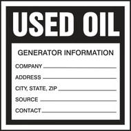 A photograph of a black and white 12328 waste label, reading used oil.