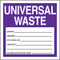 A photograph of a purple and white 12331 waste label, reading universal waste.