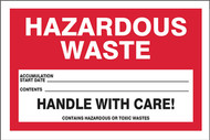 A photograph of a red and white 12325 hazardous waste label, reading hazardous waste.