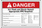 A photograph of a red and white 07321 ANSI danger arc flash label and signs with user information, blanks, and PPE checkboxes.