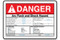 A photograph of a red and white 07323 danger customized preprinted arc flash sign.