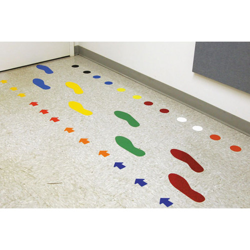 A photograph of a 06434 floor marking vinyl footprints applied on a floor. 