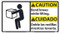 A drawing of the Bilingual English/Spanish Sign: Caution Bend Knees While Lifting w/ Icon as described in the product description.