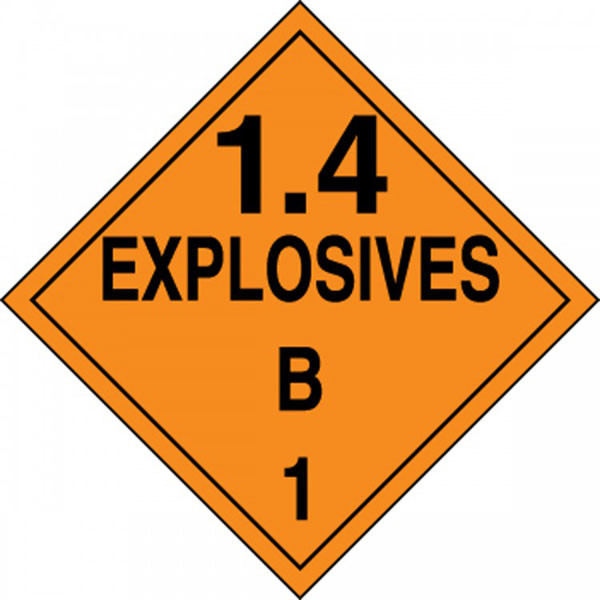 DOT Explosives Placards, Class 1.4 w/ Compatibility Group Letter