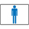 A photograph of a blue and white 03467 restroom sign with male icon.