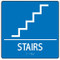 A photograph of a white on blue 03502 ADA braille tactile sign, reading stairs with stairs icon.
