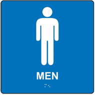 ADA Braille Tactile Restroom Sign, MEN w/ Male Icon, 8" x 8"