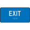 A photograph of a blue 03504-BU-0603 ADA braille tactile sign reading exit.