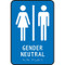 A photograph of a blue 03508 ADA braille tactile restroom sign, reading gender neutral with female and male icons.