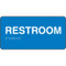 A photograph of a blue 03507 restroom ADA braille tactile sign, with text only, and dimensions 6" w x 3"h.