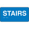 A photograph of a blue 03507 stairs ADA braille tactile sign, with text only, and dimensions 6" w x 3"h.