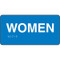 A photograph of a blue 03507 women ADA braille tactile sign, with text only, and dimensions 6" w x 3"h.
