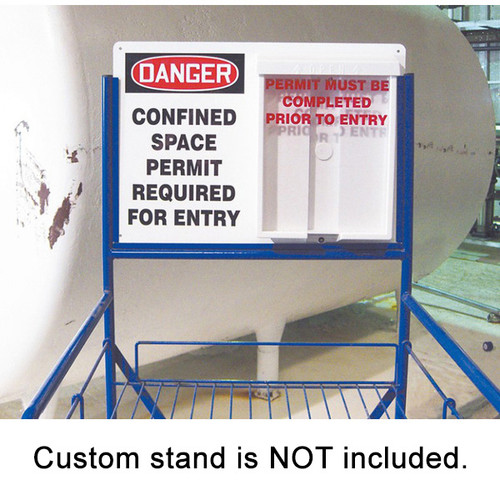 A photograph of a 08501 indoor/outdoor confined space permit station installed at facility.