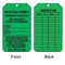A photograph of front and back of a green 12262 complete scaffold, scaffold permit tag.