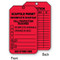 A photograph of a red 12265 incomplete scaffold, scaffold permit tag.