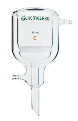 A photograph of a CG-1403-10 jacketed Büchner funnel with glass frit.