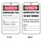 A photograph of front and back of a 12272 danger barricade tag.