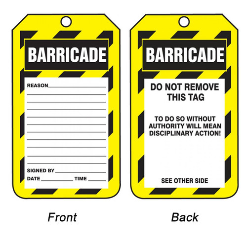 Barricade Tags w/ Black and Yellow Striped Background