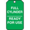 A photograph of a green 12295 cylinder status tag, reading full cylinder, ready for use.