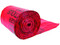 A photograph of a roll of red 02135 biohazard waste can liners, with 100 per package.