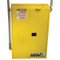 A picture of two dampers and piping installed on a yellow flammable storage cabinet.