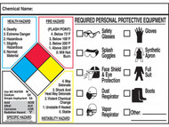 A  photograph of a 01241 NFPA label with personal protective equipment (PPE) index.