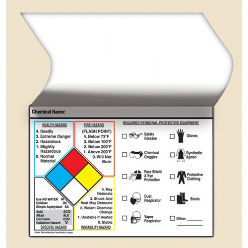 An illustration of a 01242 self-laminating NFPA label with personal protective equipment (PPE) index, and 25 per package.