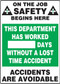 A photograph of a 06301 this department has worked __ days without a lost time accident write-a-day dry erase safety scoreboards.