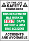 A photograph of a 06317 this department has worked __ days without a lost time accident turn-a-day dry erase safety scoreboards.