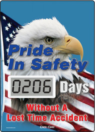 A photograph of a 06241 mini digi-day® safety scoreboard: pride in safety - ____ days without a lost time accident.
