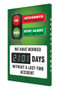 A photograph of a 06328 digi-day® 3 electronic scoreboard: accidents avoid danger - stay alert don't get hurt -we have worked ____ days without a lost time accident.