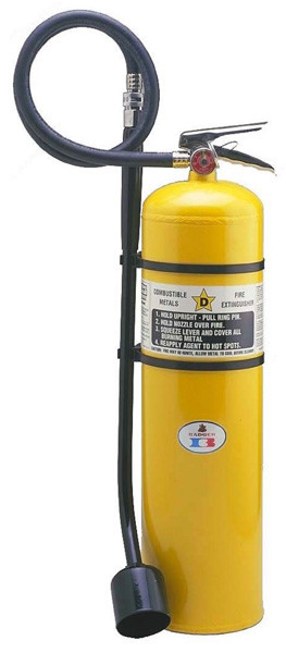 A photograph of a 30 pound Badger Model WB570 Class D Sodium Chloride Fire Extinguisher.