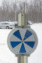 A photograph of a 11072 Icealert™ temperature indicator sign installed outside in cold climate.