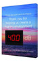 A photograph of a blue 11110 healthcare decibel meter sign, reading please be quiet and courteous, with sunset  graphic, and dimensions 12" x 10".