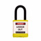 A photograph of a yellow 07025 Zing 700 solid aluminum, plastic-encased safety padlock, with 1.5" shackle. 