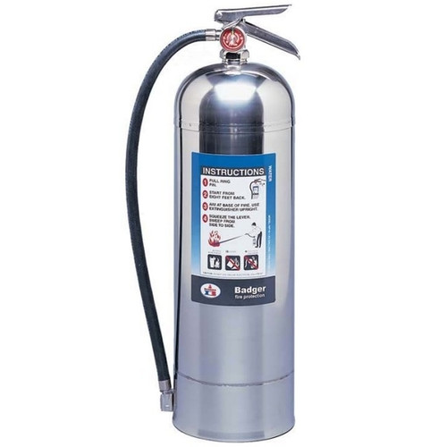 A photograph of a Badger model WP-61 extra water fire extinguisher. 