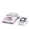 Photograph of Ohaus Adventurer® Precision Balance without draft shield, left facing with optional portable printer.