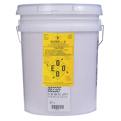 A photograph of a 50 pound pail of Amerex-branded Super D class D extinguisher powder.