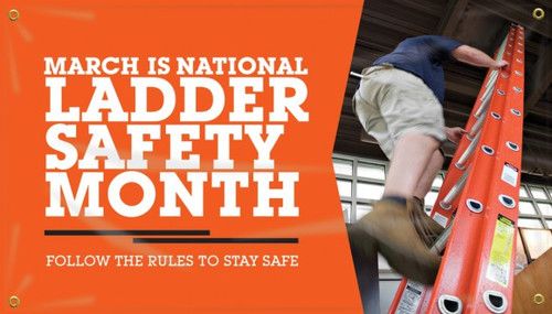 Drawing of the orange March is National Ladder Safety Month safety banner. 