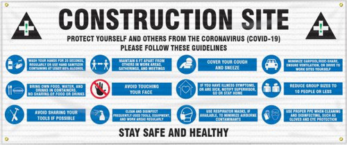 Drawing of the Construction Area; Protect Yourself and Others From the Coronavirus (COVID-19) safety banner. 