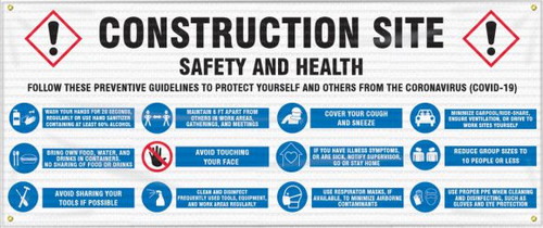 Drawing of the Construction Area; Follow These Preventative Guidelines to Protect Yourself and Others (COVID-19) safety banner. 