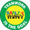 This colorful green and yellow sign features the text" Teamwork Is The Goal". The center features the image of a group of people holding up the word "Safety" in colorful letters. Use for teambuilding and raising morale.