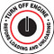 This red, white, and black sign features the text "Turn Off Engine Before Loading and Unloading". The center features the red and black image of a knob for turning an engine off. Use to prevent accidents caused from leaving vehicles on.