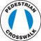 This white and blue sign has the text "Pedestrian Crosswalk" and features the blue image of a crosswalk across the center of the sign. Use to mark pedestrian crosswalks and prevent accidents from misuse.