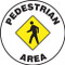 This white, black, and yellow sign has the following bold black text "Pedestrian Area". The center has a yellow diamond with the image of a person walking. Use to mark areas that are intended only for pedestrians instead of workers or employees.